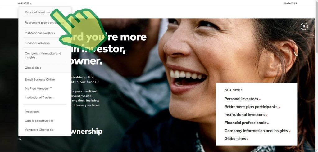 Step 2 Click on sites then personal investors - growthcents.com