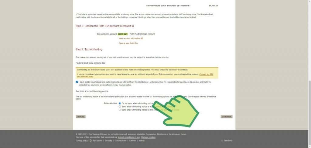 Step 21 Check the Do not send a tax withholding notice and click Continue - growthcents.com