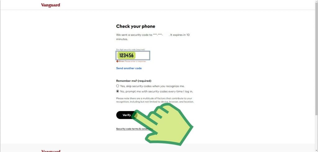 Step 6 Enter your 6-digit security code from your text message then click Verify - growthcents.com